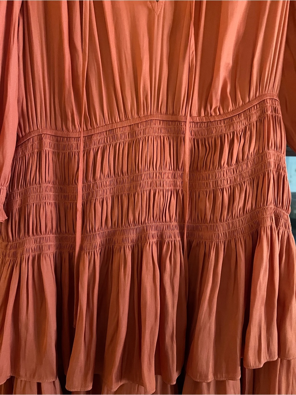 Maje Radjinette tiered satin rust dress - Picture 7 of 9